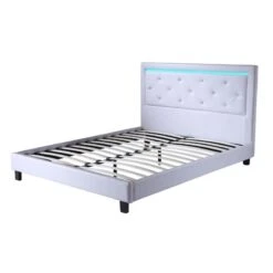 Lit à Led FILIP Simili Blanc Et Strass 160x200 Sommier Inclus -Mobilia Soldes filip lit 160 blanc avec led 4
