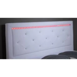 Lit à Led FILIP Simili Blanc Et Strass 160x200 Sommier Inclus -Mobilia Soldes filip lit 160 blanc avec led 7