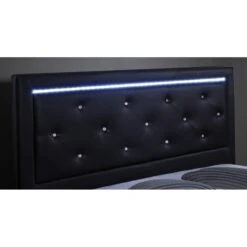 Lit à Led FILIP Simili Noir 160x200 Sommier Inclus -Mobilia Soldes filip lit 160 noir avec led 3