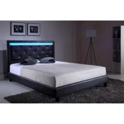 Lit à Led FILIP Simili Noir 160x200 Sommier Inclus -Mobilia Soldes filip lit 160 noir avec led 6