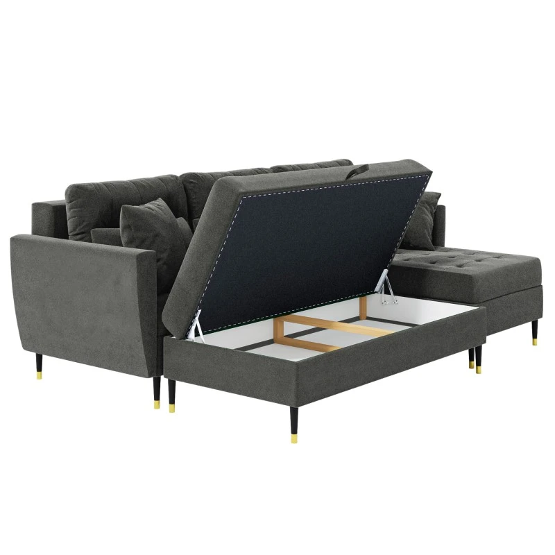 Cacharel Canapé D'angle HONORE En Velours Gris Et Son Banc Coffre 6 Cacharel Canapé D'angle HONORE En Velours Gris Et Son Banc Coffre – Image 4