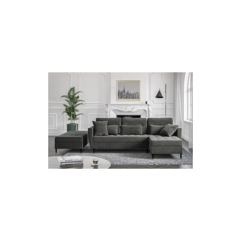 Cacharel Canapé D'angle HONORE En Velours Gris Et Son Banc Coffre 3 Cacharel Canapé D'angle HONORE En Velours Gris Et Son Banc Coffre