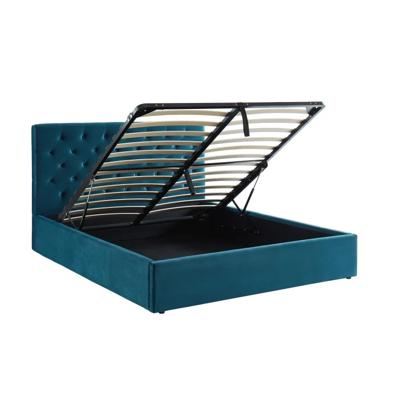 Lit Double Avec Coffre HUBERT Velours Bleu Paon 160x200 Sommier Inclus 9 Lit Double Avec Coffre HUBERT Velours Bleu Paon 160x200 Sommier Inclus – Image 7