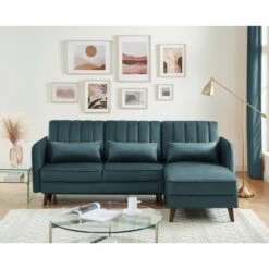 Canapé D'angle IDAHO En Tissu Bleu Vert Convertible