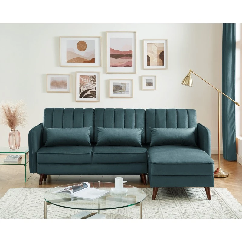 Canapé D'angle IDAHO En Tissu Bleu Vert Convertible 3 Canapé D'angle IDAHO En Tissu Bleu Vert Convertible