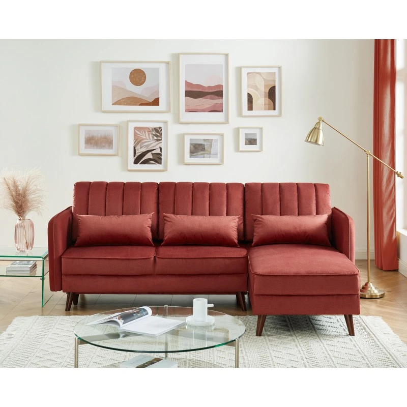 Canapé D'angle IDAHO En Tissu Terracotta Avec Angle Convertible 3 Canapé D'angle IDAHO En Tissu Terracotta Avec Angle Convertible