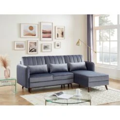 Canapé D'angle IDAHO En Velours Gris Convertible -Mobilia Soldes idahoancvvvgr canape angle 6