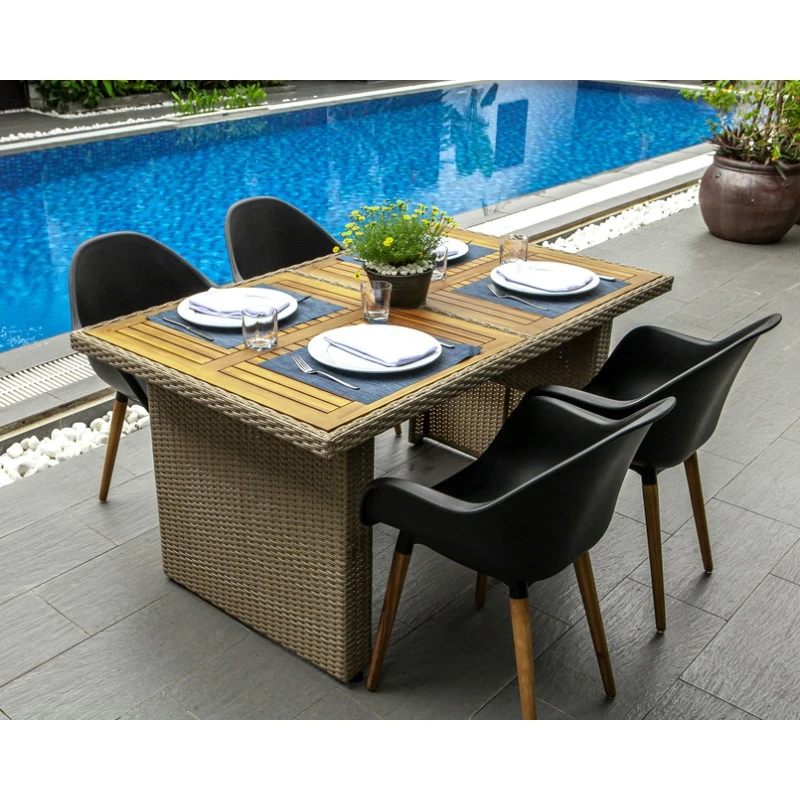 Lot 4 Chaises De Jardin KIRA En Plastique Et Pieds Bois Coloris Noir 8 Lot 4 Chaises De Jardin KIRA En Plastique Et Pieds Bois Coloris Noir – Image 6