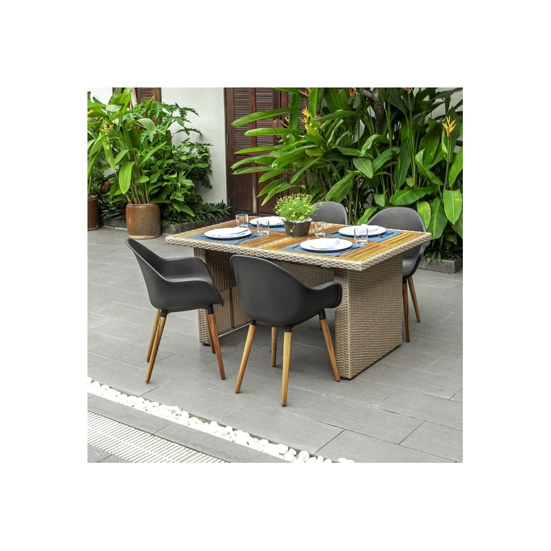 Lot 4 Chaises De Jardin KIRA En Plastique Et Pieds Bois Coloris Noir 9 Lot 4 Chaises De Jardin KIRA En Plastique Et Pieds Bois Coloris Noir – Image 7