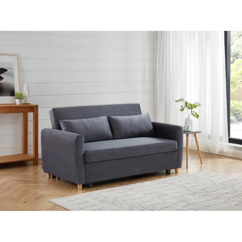 Canapé Droit LAURA En Velours Gris Convertible 3 Places 3 Canapé Droit LAURA En Velours Gris Convertible 3 Places