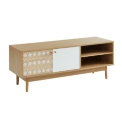 Meuble Tv LEIKA Blanc Et Effet Chêne 2 Portes 120cm -Mobilia Soldes leika02 mtv blch 2