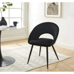 Chaise LEONIE Velours Noir Pieds En Métal Noir