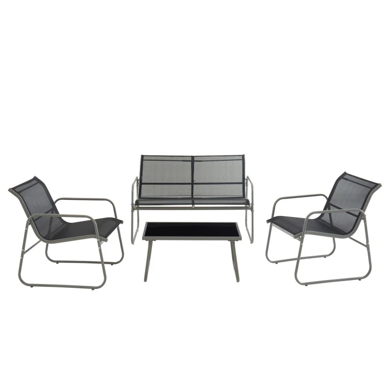 Salon De Jardin LISBOA En Acier Et Textilène Noir 4 Places 4 Salon De Jardin LISBOA En Acier Et Textilène Noir 4 Places – Image 2