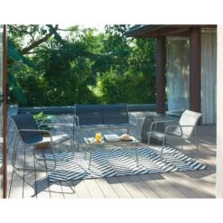 Salon De Jardin LISBOA En Acier Et Textilène Noir 4 Places