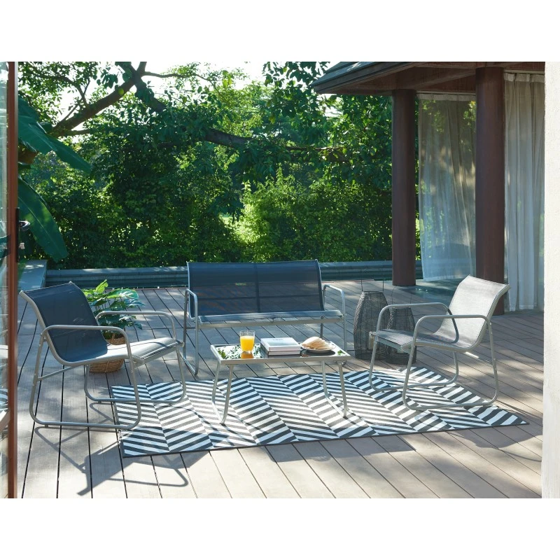 Salon De Jardin LISBOA En Acier Et Textilène Noir 4 Places 3 Salon De Jardin LISBOA En Acier Et Textilène Noir 4 Places