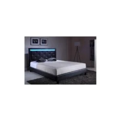 Lit à Led FILIP Simili Noir Et Strass 140x190 Sommier Inclus -Mobilia Soldes lit a led filip 140x190cm 3