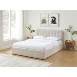 Lit Coffre ANDRE Velours Beige Sable 160x200 Sommier Inclus -Mobilia Soldes lit coffre andre velours beige sable 160x200 sommier inclus 1