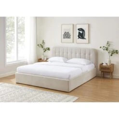 Lit Coffre ANDRE Velours Beige Sable 180x200 Sommier Inclus -Mobilia Soldes lit coffre andre velours beige sable 180x200 sommier inclus 1