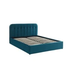 Lit Coffre ANDRE Velours Bleu Paon Sommier 160x200 Inclus 16 Lit Coffre ANDRE Velours Bleu Paon Sommier 160x200 Inclus -Mobilia Soldes lit coffre andre velours bleu paon 160x200 cm 5