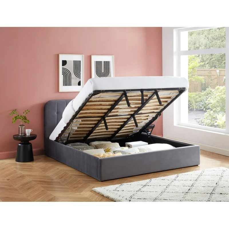 Lit Coffre ANDRE Velours Gris Anthracite Sommier 180x200 Inclus 5 Lit Coffre ANDRE Velours Gris Anthracite Sommier 180x200 Inclus – Image 3