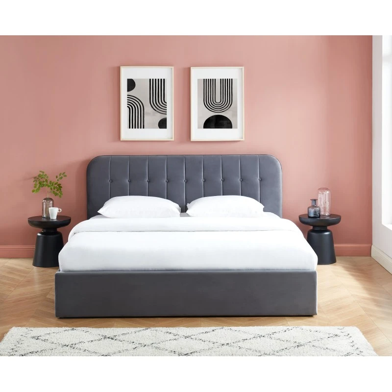 Lit Coffre ANDRE Velours Gris Anthracite Sommier 180x200 Inclus 6 Lit Coffre ANDRE Velours Gris Anthracite Sommier 180x200 Inclus – Image 4