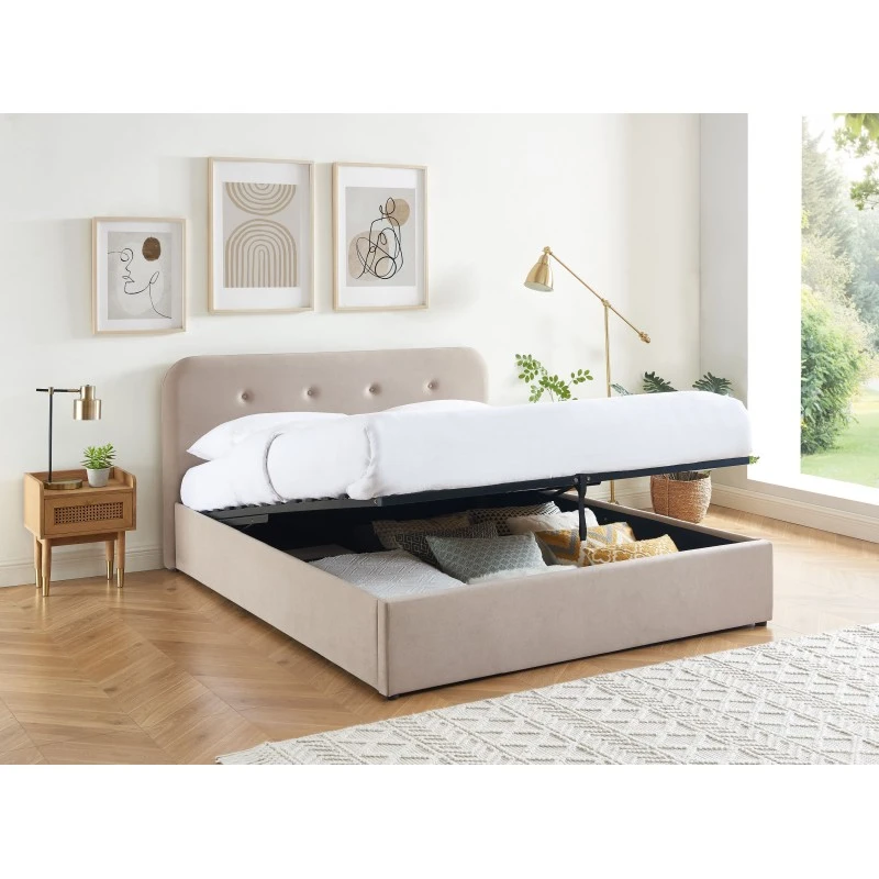 Lit Coffre KNUT Velours Beige Sable 140x190 Sommier Inclus 6 Lit Coffre KNUT Velours Beige Sable 140x190 Sommier Inclus – Image 4