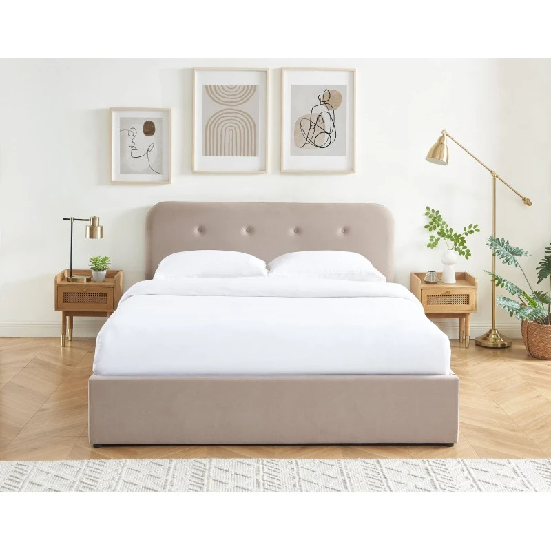 Lit Coffre KNUT Velours Beige Sable 140x190 Sommier Inclus 3 Lit Coffre KNUT Velours Beige Sable 140x190 Sommier Inclus