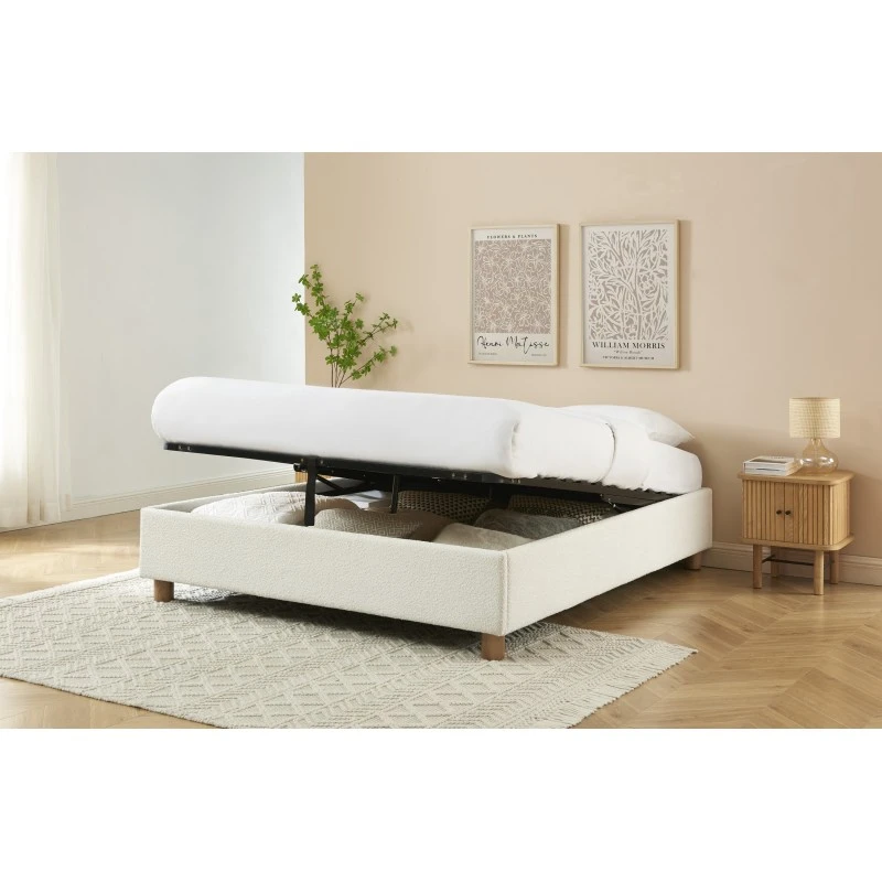 Lit Coffre KORALL Tissu Bouclette écru 160x200 Sommier Inclus 6 Lit Coffre KORALL Tissu Bouclette écru 160x200 Sommier Inclus – Image 4