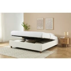 Lit Coffre KORALL Tissu Bouclette écru 180x200 Sommier Inclus -Mobilia Soldes lit coffre korall tissu bouclettes ecru 180x200 sommier inclus 2