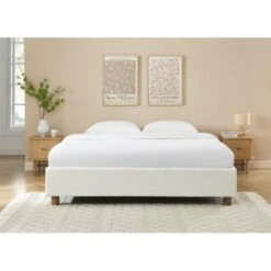 Lit Coffre KORALL Tissu Bouclette écru 180x200 Sommier Inclus