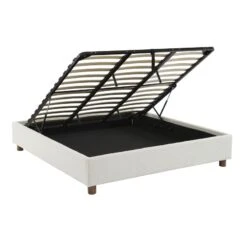 Lit Coffre KORALL Tissu Bouclette écru 180x200 Sommier Inclus -Mobilia Soldes lit coffre korall tissu bouclettes ecru 180x200 sommier inclus 4