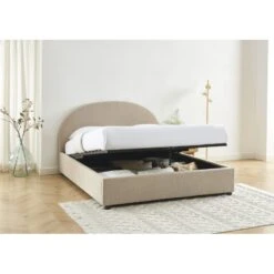 Lit Coffre OLAF Tissu Bouclette Beige 160x200 Sommier Inclus -Mobilia Soldes lit coffre olaf laine bouclee beige 160x200 sommier inclus 2