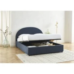 Lit Coffre OLAF Tissu Bouclette Bleu Foncé 160x200 Sommier Inclus -Mobilia Soldes lit coffre olaf laine bouclee bleu fonce 160x200 sommier inclus 2