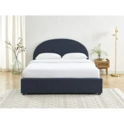 Lit Coffre OLAF Tissu Bouclette Bleu Foncé 160x200 Sommier Inclus