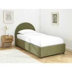 Lit Coffre OLAF Tissu Bouclette Kaki 90x190 Sommier Inclus