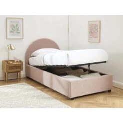 Lit Coffre OLAF Tissu Bouclette Rose 90x190 Sommier Inclus -Mobilia Soldes lit coffre olaf laine bouclee rose 90x190 sommier inclus 3