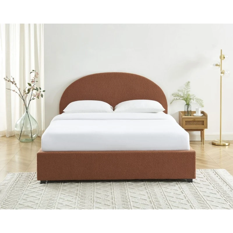 Lit Coffre OLAF Tissu Bouclette Terracotta 160x200 Sommier Inclus 3 Lit Coffre OLAF Tissu Bouclette Terracotta 160x200 Sommier Inclus