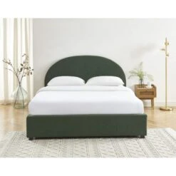 Lit Coffre OLAF Tissu Bouclette Vert Forêt 160x200 Sommier Inclus