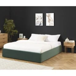 Lit Coffre SAKURA Velours Vert Forêt 160x200 Sommier Inclus -Mobilia Soldes lit coffre sakura velours vert foret 160x200 sommier inclus 1