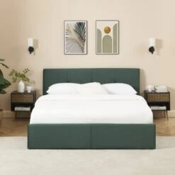 Lit Coffre SEGURO Velours Vert ForĂȘt 160x200 Sommier Inclus