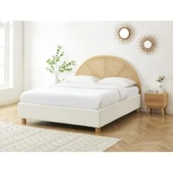Lit Coffre TSUKI 160x200 Tissu Bouclette écru Et Cannage Rotin -Mobilia Soldes lit coffre tsuki 160x200 tissu bouclettes ecru et cannage rotin 1