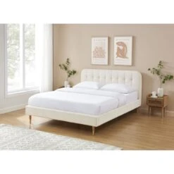 Lit Double ANDRE Tissu Bouclettes écru 160x200 Sommier Inclus -Mobilia Soldes lit double andre tissu bouclettes ecru 160x200 sommier inclus 1