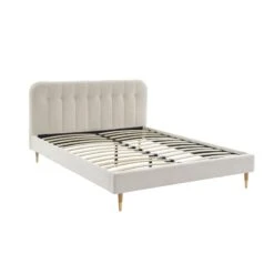 Lit Double ANDRE Tissu Bouclettes écru 160x200 Sommier Inclus -Mobilia Soldes lit double andre tissu bouclettes ecru 160x200 sommier inclus 4