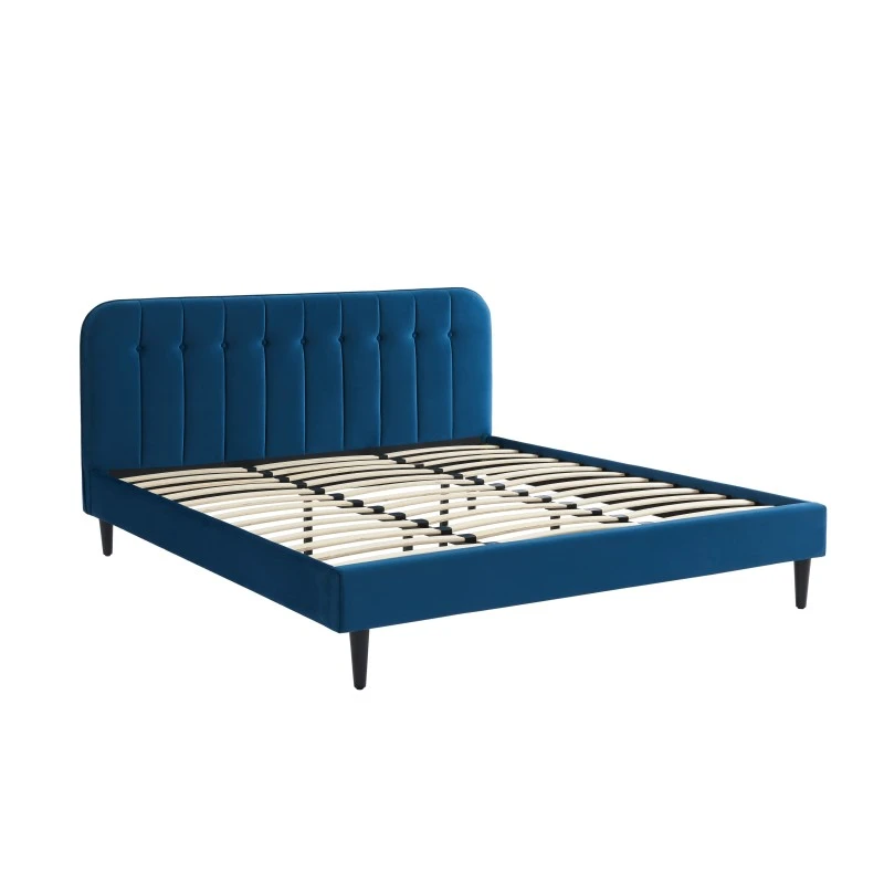 Lit Double ANDRE Velours Bleu Paon 180x200 Sommier Inclus 7 Lit Double ANDRE Velours Bleu Paon 180x200 Sommier Inclus – Image 5