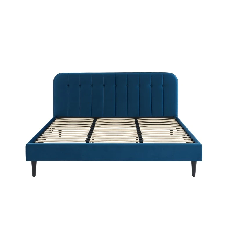 Lit Double ANDRE Velours Bleu Paon 180x200 Sommier Inclus 8 Lit Double ANDRE Velours Bleu Paon 180x200 Sommier Inclus – Image 6