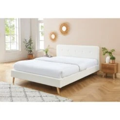 Lit Double ANDREAS Bouclette Blanche Sommier 160x200cm Inclus 12 Lit Double ANDREAS Bouclette Blanche Sommier 160x200cm Inclus -Mobilia Soldes lit double andreas laine bouclee blanche sommier 160x200cm inclus 1