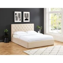 Lit Double Avec Coffre HUBERT Velours Beige 160x200 Sommier Inclus -Mobilia Soldes lit double avec coffre hubert velours beige 160x200 sommier inclus 1