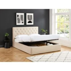 Lit Double Avec Coffre HUBERT Velours Beige 160x200 Sommier Inclus -Mobilia Soldes lit double avec coffre hubert velours beige 160x200 sommier inclus 2