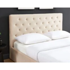 Lit Double Avec Coffre HUBERT Velours Beige 160x200 Sommier Inclus -Mobilia Soldes lit double avec coffre hubert velours beige 160x200 sommier inclus 3