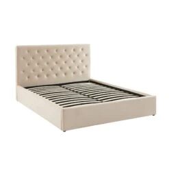 Lit Double Avec Coffre HUBERT Velours Beige 160x200 Sommier Inclus -Mobilia Soldes lit double avec coffre hubert velours beige 160x200 sommier inclus 4